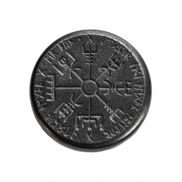 Norse Dual Stave Coin:   This solid iron coin was struck with 80 tons of force between the hand-engraved steel Vegvisir and Helm of Awe...