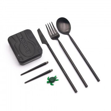 Full Set:  This collapsible cutlery set includes a spoon, fork, knife, and chopsticks. Comes packed in a metal case that fits...