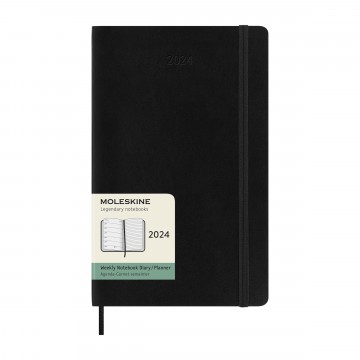 Weekly Notebook Large 2024 Calendar:   This Moleskine Weekly Diary for 2024 is dated from January to December, formatted to show the week's appointments...