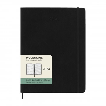 Weekly Notebook XL 2024 Calendar:  This XL size Moleskine Weekly Diary for 2024 is dated from January to December, formatted to show the week's...