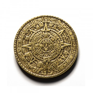 The Sun and Moon Worry Coin -  This coin is engraved after the Aztec Sun Stone, a representation of the...